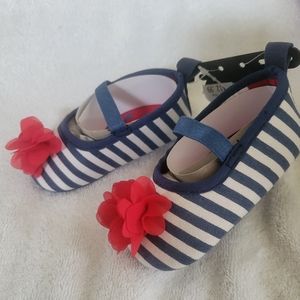 NWT Baby girl Large shoes, Red White Blue red flower Patriotic